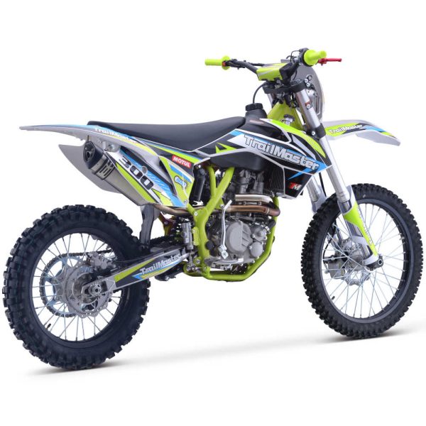 TrailMaster TM36 Full-Size Dirt Bike - Green rear profile view