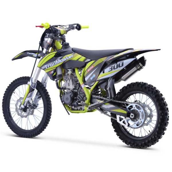 TrailMaster TM38 Full-Size Dirt Bike - Green rear profile view
